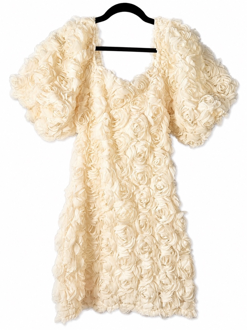 Mable Ivory Rose-Texture Puff Sleeve Dress